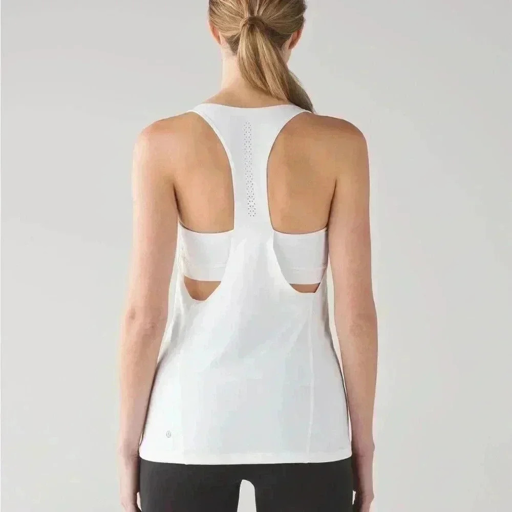 Lululemon Hit It Tank Womens Tank Top White Training Sport Built In Bra Size 6